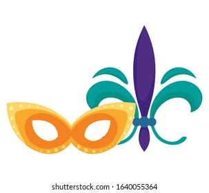 Mardi gras fleur de lis and mask design, Party carnival decoration celebration festival holiday fun new orleans and traditional theme Vector illustration