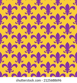 Mardi Gras Fleur de lis es un patrón ininterrumpido.  Fondo real de lirio.  Plantilla de vectores para decoraciones de carnaval