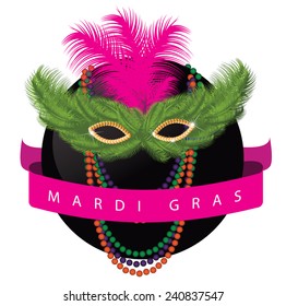 Mardi Gras Fleur de lis mask with ribbon EPS 10 vector stock illustration