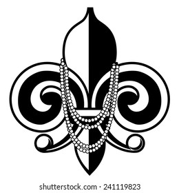 Mardi Gras Fleur de lis with beads  EPS 10 vector stock illustration