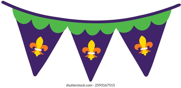 Mardi Gras Fleur De Lis Bunting Flags Hand Drawn Vector Illustration