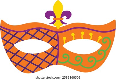 Mardi Gras Fleur De Lis Masquerade Mask Hand Drawn Vector Illustration