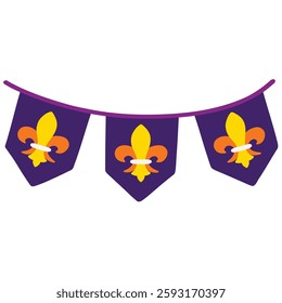 Mardi Gras Fleur De Lis Bunting Banner Hand Drawn Vector Illustration