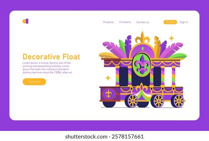 Mardi Gras float illustration. A festive decorative float representing the vibrant spirit of Mardi Gras celebrations. Featuring colorful designs, feathers, and intricate details, it captures the joy