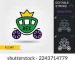 Mardi Gras float. Outline icon with editable stroke. Linear Mardi Gras Symbol with shadow