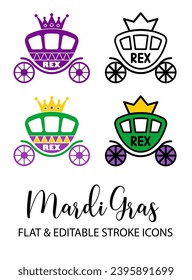 Mardi Gras schwimmt. Rahmensymbol mit bearbeitbarem Strich. Linear Mardi Gras Symbol und flaches Symbol