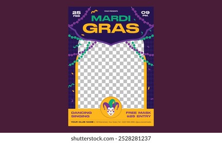 Flyer Mardi Gras. flyer de Mardi gras colorido realista, modelo vertical.