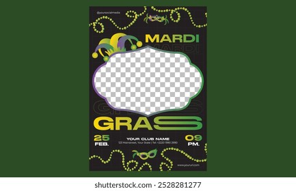 Mardi Gras Flyer. realistischer bunter Mardi Gras Flyer, vertikale Schablone.