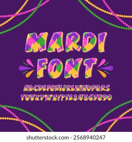 Mardi Gras Font. Festive Colorful Alphabet. 