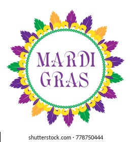 Mardi Gras frame template with space for text. Isolated on white background. Vector illustration