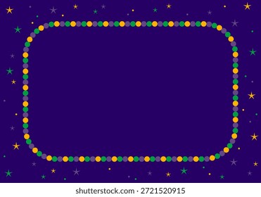 Mardi Gras Rahmen. Vektor Mardi Gras Karneval Hintergrund mit Perlen. Einladungsvorlage und Ort für Text
