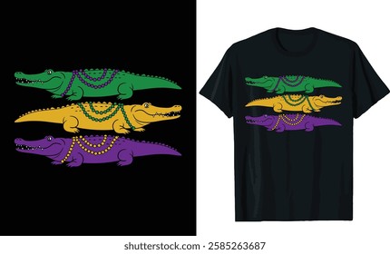 Mardi Gras Gators with Beads t shirt design, mardigrass t shirt design