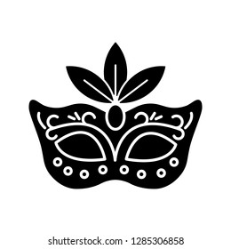Mardi Gras glyph icon. Fat Tuesday. Carnival mask. Masquerade ball. Silhouette symbol. Negative space. Vector isolated illustration