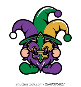Mardi Gras Gnome with Jester Hat and Fleur de Lis Illustration