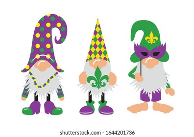 Mardi Gras Gnomes with mask, fleur de lis, and heart