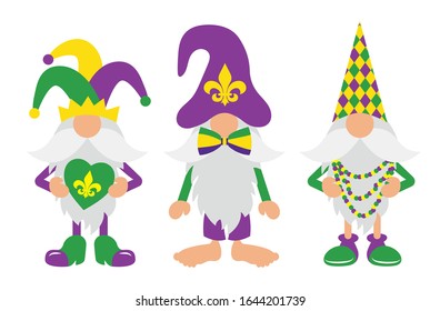 Mardi Gras Gnomes mit Maske, Fleur de lis und Herz