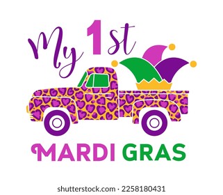 Mardi Gras Gnomes vector illustration. My first Mardi Gras. Shirt design