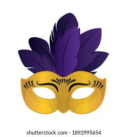 Mardi gras gold mask with feathers design, Party carnival decoration celebration and festival theme Vector illustration