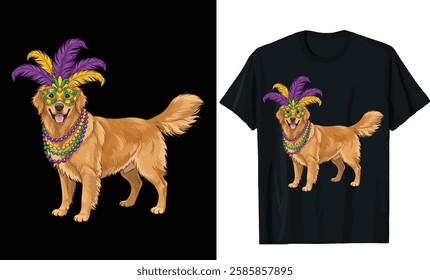 Mardi Gras Golden Retriever T-Shirt Design