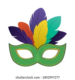 Mardi gras green mask with feathers design, Party carnival decoration celebration and festival theme Vector illustration