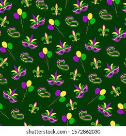 Mardi Gras. Green seamless background vector illustration.