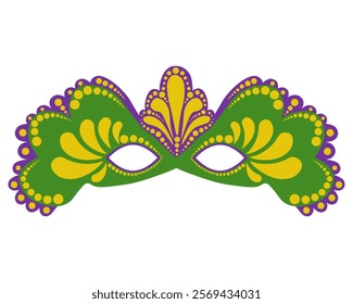 Mardi Gras green wave mask, carnival attribute to the festival or holiday theater performance vector illustration