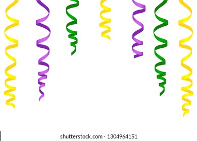 Mardi Gras greeting Bright Colorful serpentine Set isolated on white. Falling particles for Carnival, Mardi Gras, Holiday decoration.