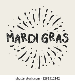 Mardi Gras greeting card with colorful fireworks. Vector