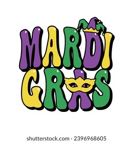 mardi gras groovy lettering, carnival, festival, party tee design, vector sticker