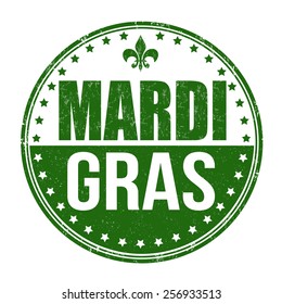 Mardi Gras grunge rubber stamp on white, vector illustration