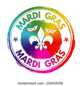 Mardi Gras grunge rubber stamp on white, vector illustration