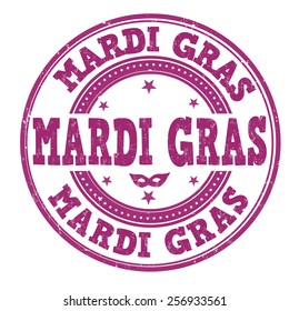 Mardi Gras grunge rubber stamp on white, vector illustration