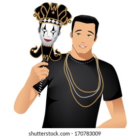 Mardi Gras guy with jester mask. EPS 10 vector, grouped for easy editing. No open shapes or paths.