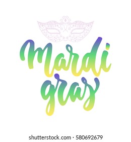 Mardi Gras - hand drawn carnival lettering phrase isolated on the white background. Fun brush ink inscription for photo overlays, greeting card or t-shirt print, poster design