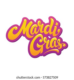 Mardi Gras hand drawn lettering design vector illustration. Fat Tuesday. Perfect for advertising, poster, announcement, invitation, party, greeting card, bar, restaurant, menu. 