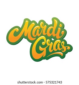 Mardi Gras hand drawn lettering design vector illustration. Fat Tuesday. Perfect for advertising, poster, announcement, invitation, party, greeting card, bar, restaurant, menu. 