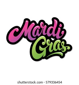 Mardi Gras hand drawn lettering design vector illustration. Fat Tuesday. Perfect for advertising, poster, announcement, invitation, party, greeting card, bar, restaurant, menu. 