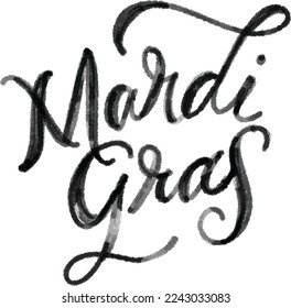 Tarjeta con letras a mano Mardi Gras. Texto dibujado a mano. Caligrafía moderna de tinta de pincel. Ilustración vectorial. Grabación a mano personalizada para imprimir tarjetas de felicitación, afiche, volante, invitación, medios sociales, etc.