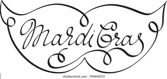 Mardi Gras hand-lettering in mask shaped frame