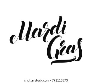 Mardi Gras handwritten lettering inscription design for greeting card poster or banner. Vector illustration