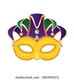 Mardi Gras-Harlequin-Hut mit Goldmaske-Design, Party-Karneval-Dekoration und Festivalthema Vektorgrafik