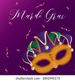 Mardi gras harlequin hat with mask and confetti design, Party carnival decoration celebration and festival theme Vector illustration