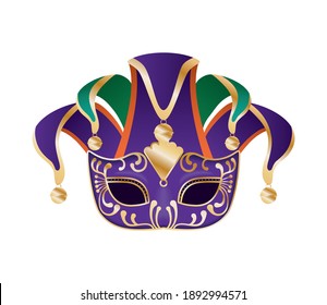 Mardi gras harlequin hat with purple mask design, Party carnival decoration celebration and festival theme Vector illustration