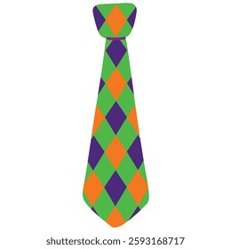 Mardi Gras Harlequin Patterned Necktie Hand Drawn Vector Illustration