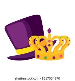 Mardi gras hat and crown design, Party carnival decoration celebration festival holiday fun new orleans and traditional theme Vector illustration