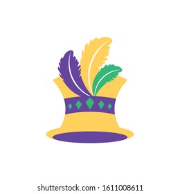 Mardi gras hat with feathers design, Party carnival decoration celebration festival holiday fun new orleans and traditional theme Vector illustration