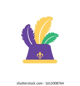 Mardi gras hat with feathers design, Party carnival decoration celebration festival holiday fun new orleans and traditional theme Vector illustration