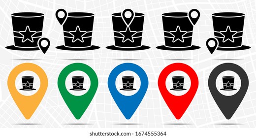 Mardi gras, hat icon in location set. Simple glyph, flat illustration element of mardi gras theme icons