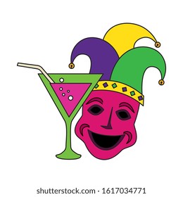 Mardi gras hat mask and cocktail design, Party carnival decoration celebration festival holiday fun new orleans and traditional theme Vector illustration
