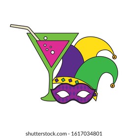 Mardi gras hat mask and cocktail design, Party carnival decoration celebration festival holiday fun new orleans and traditional theme Vector illustration